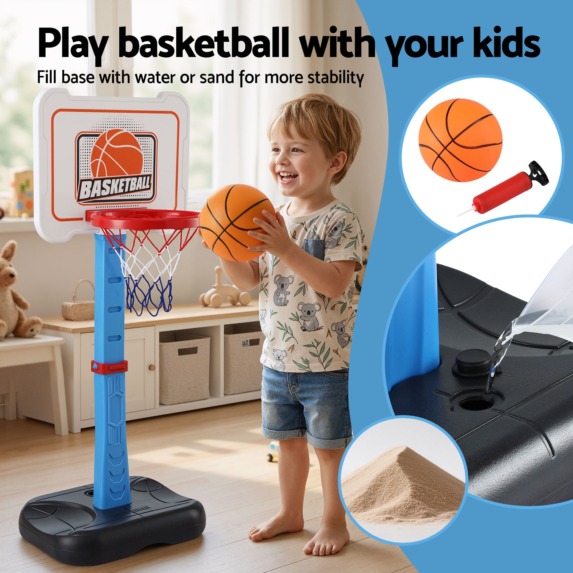 Keezi Kids Basketball Hoop Stand Baseball Set Adjustable Height Sports Toys Blue