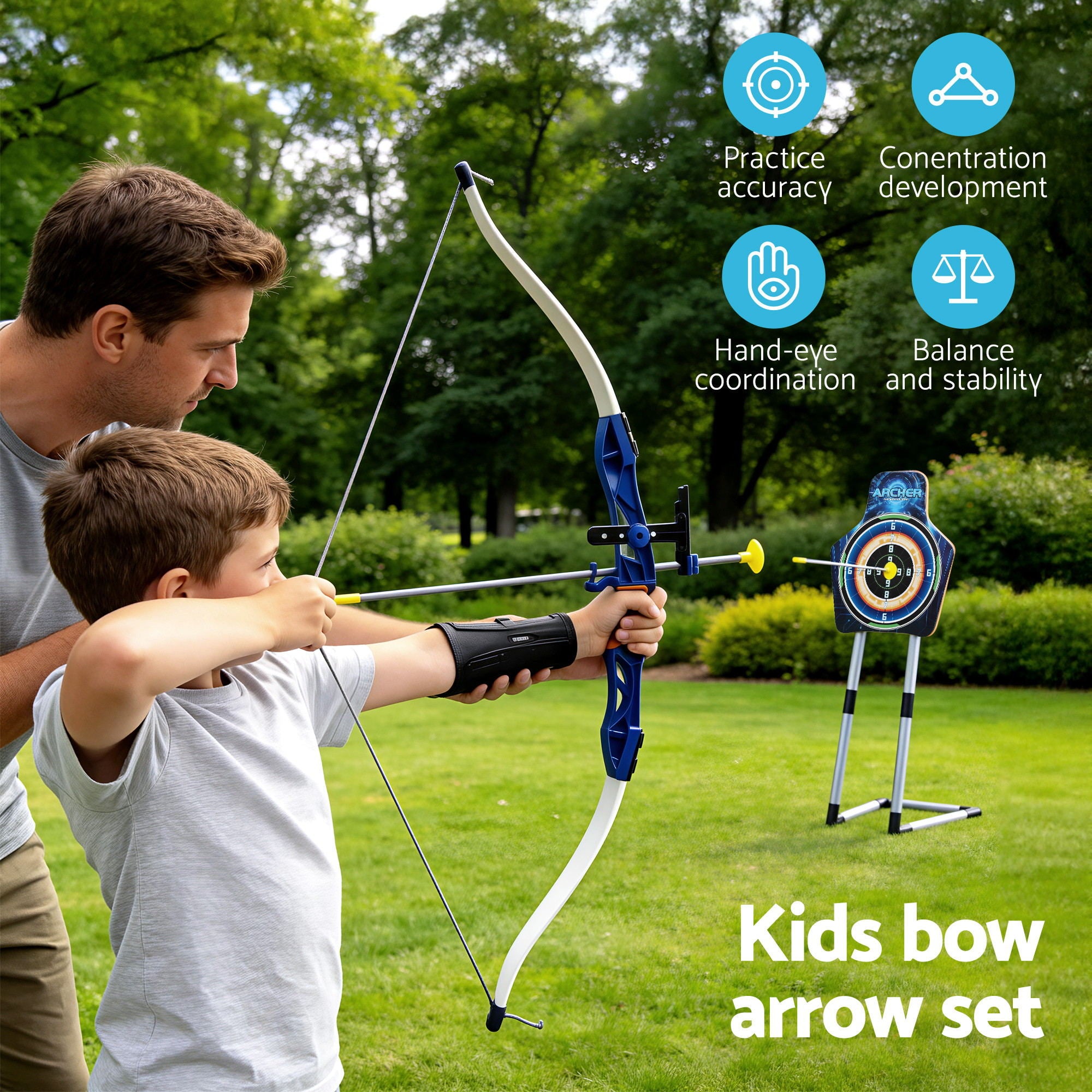 Keezi Kids Bow and Arrow Set Toy Archery Standing Target Suction Cup Arrows Goggles